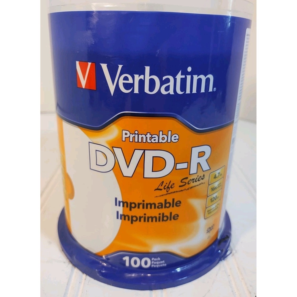 VERBATIM Life Series 16X DVD-R 4.7GB Inkjet Printable Disc 100 pack ✅✅